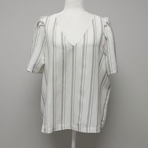 Ann Taylor linen blend puff sleeve v-neck blouse